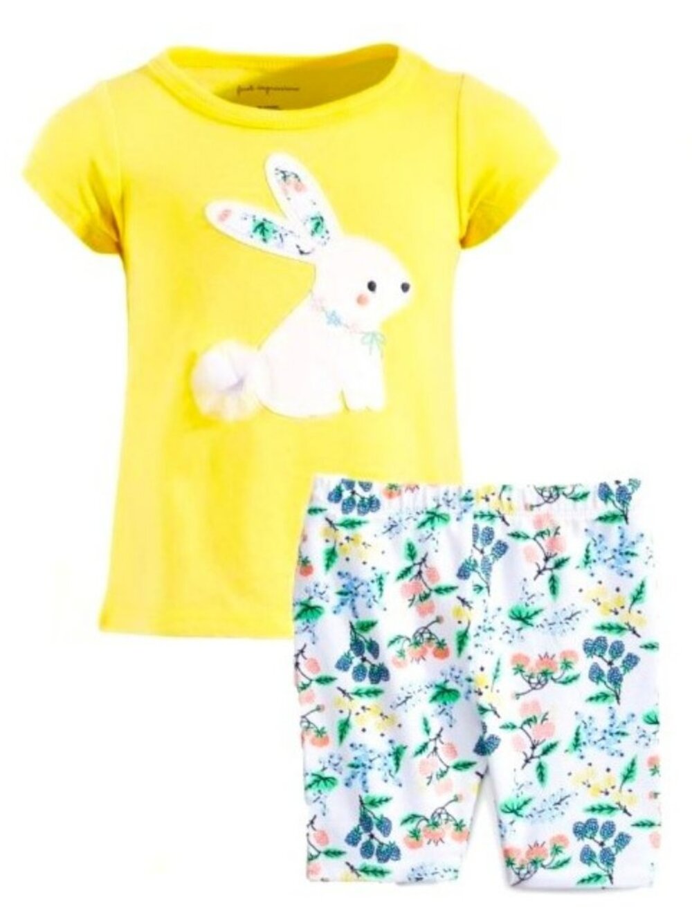 NWT. FIRST IMPRESSIONS Baby Girls Yellow Bunny 2-Pc Shorts Set